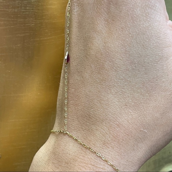 Ruby Hand Chain Bracelet in solid 14k Yellow Gold 5x3.5mm - Picture 3 of 5